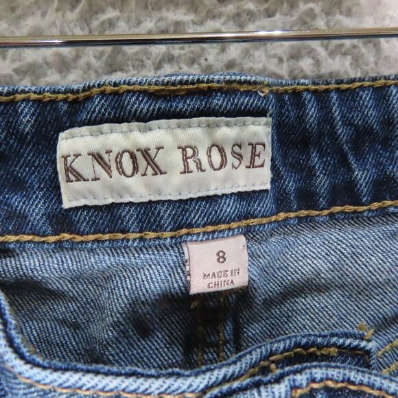Knox Rose Jeans 8 Blue Embroidered Chevron Stripe Ankle Mid Rise Distressed - Picture 8 of 10
